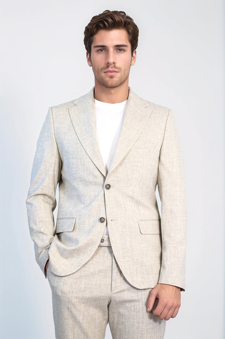 Stone Slim Fit Two-Button Linen Men’s Suit - Wessi