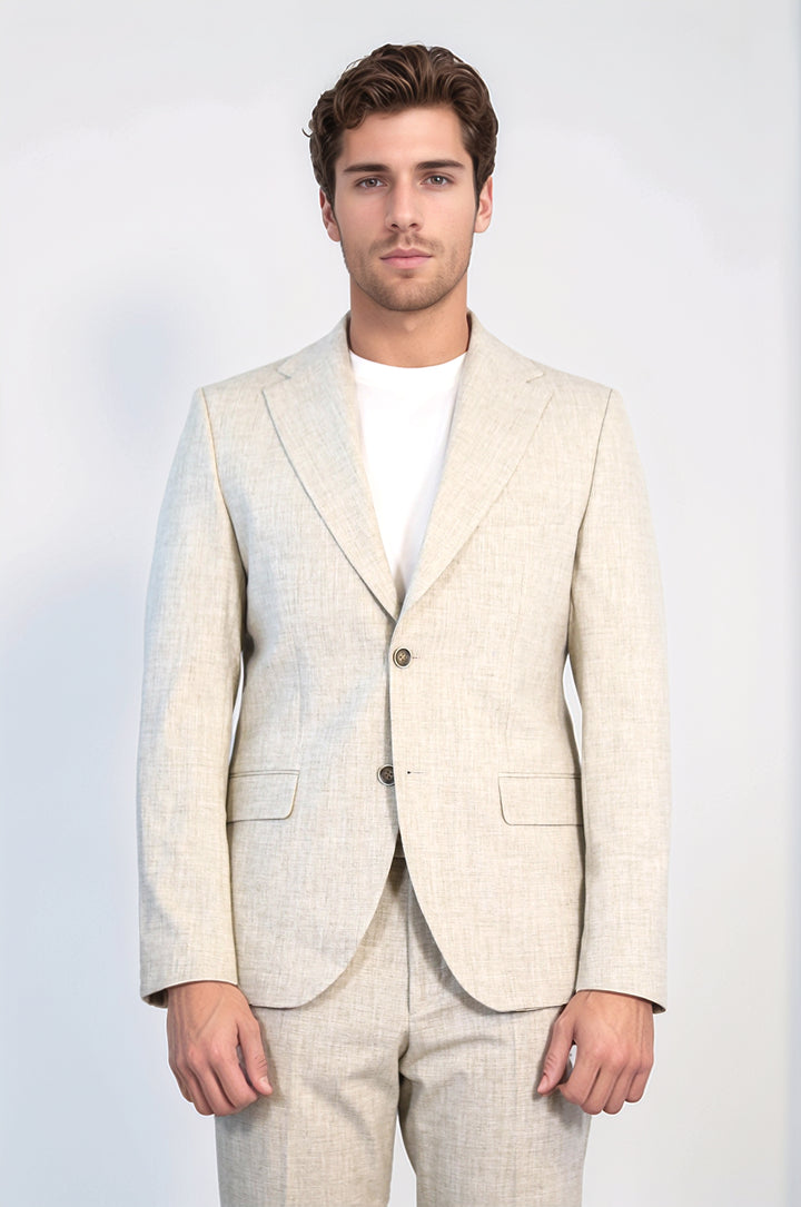 Stone Slim Fit Two-Button Linen Men’s Suit - Wessi