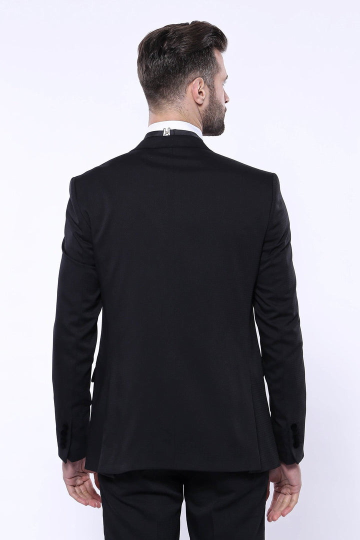 Velvet Collar Patterned Black Tuxedo | Wessi