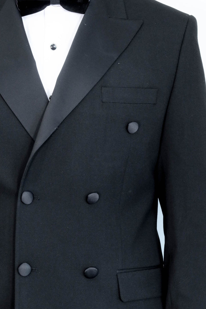 Slim Fit Double-Breasted Black Tuxedo Suit with Satin Lapel – Wessi