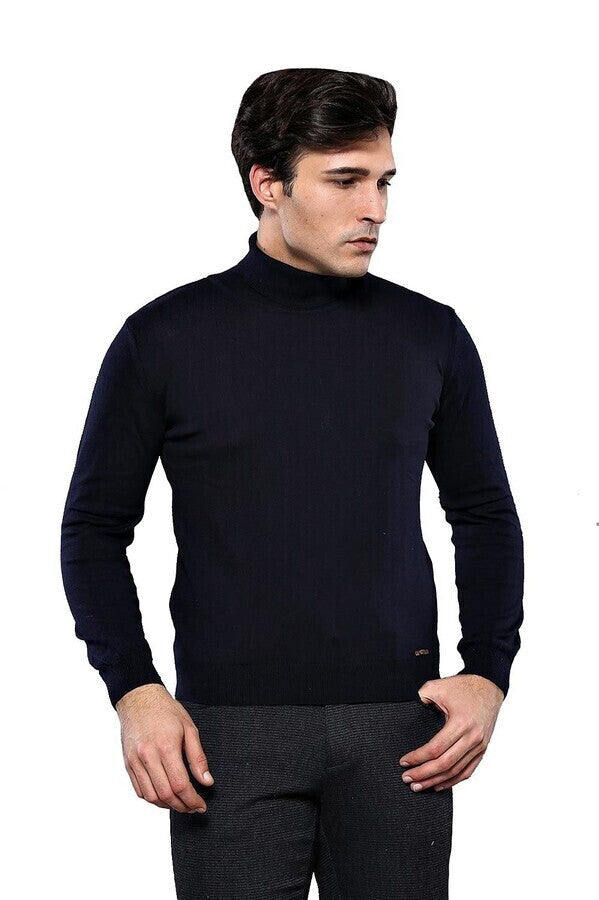 Suéter azul marino de cuello alto para hombre | Wessi