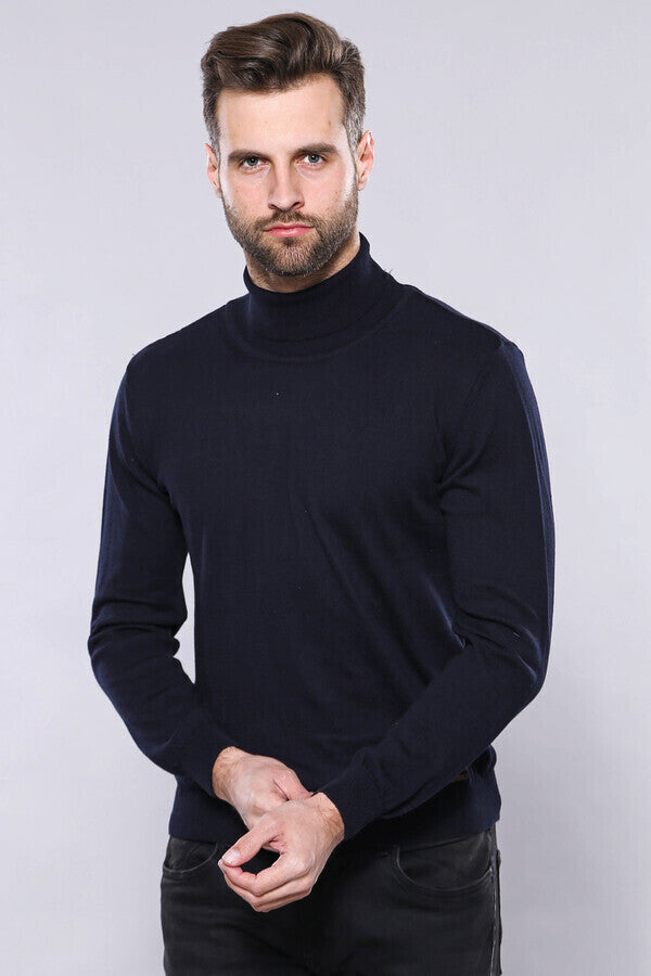 Turtleneck Navy Blue Men Sweater | Wessi