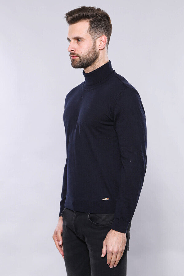 Turtleneck Navy Blue Men Sweater | Wessi