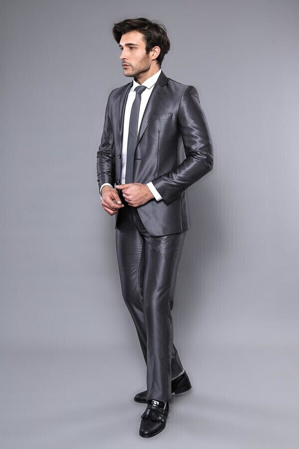 Two Buttons Shiny Fume Suit - Wessi