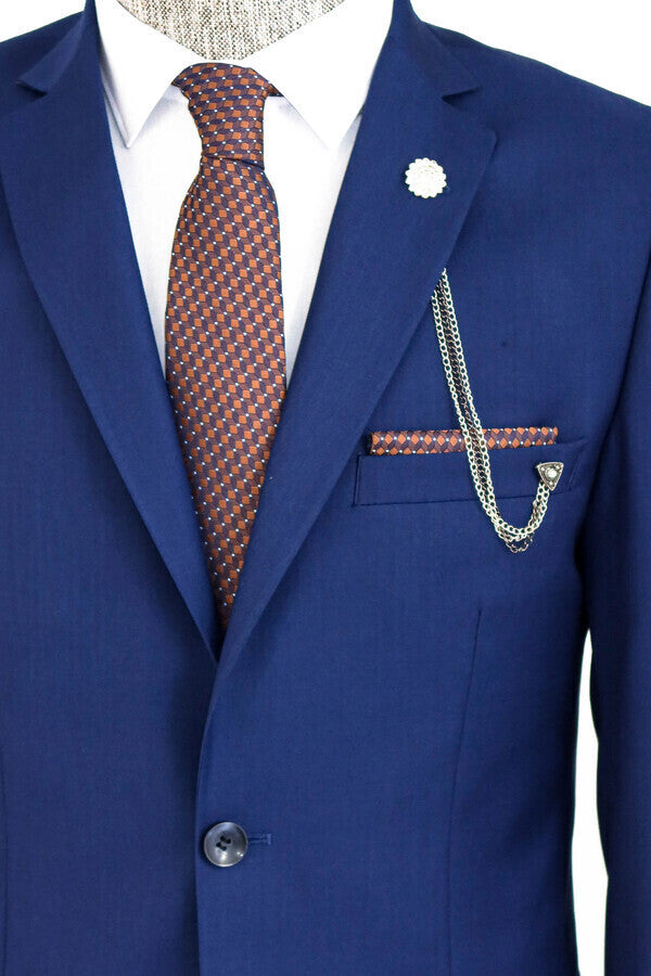 Two Buttons Two Piece Blue Men Suit - Wessi