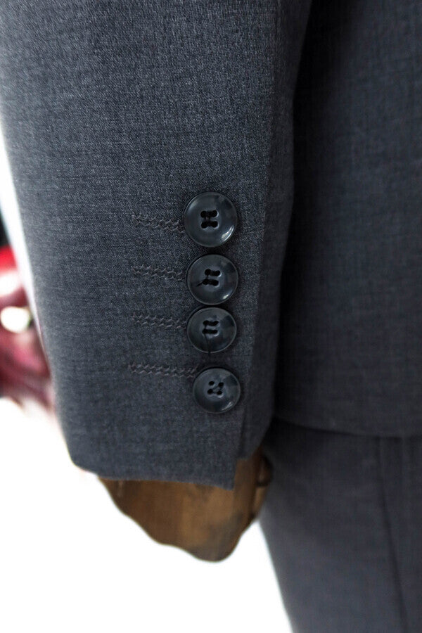 Two Buttons Two Piece Grey Men Suit - Wessi