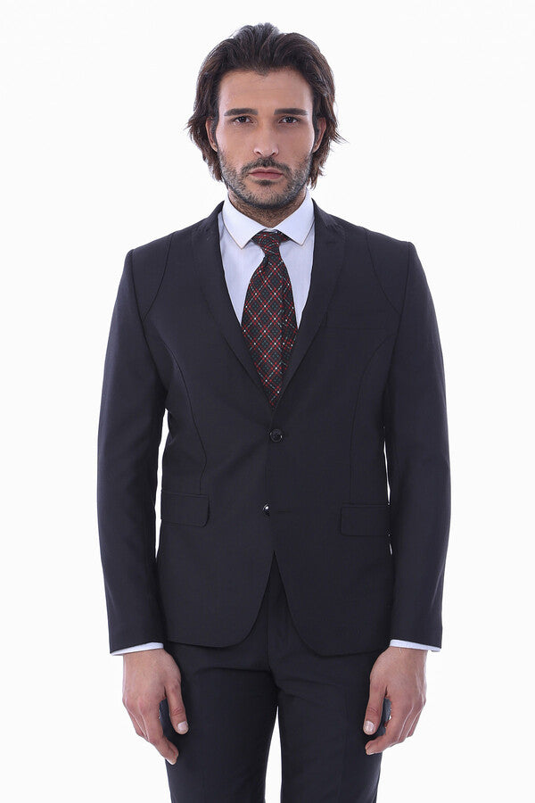 Two Piece Slim Fit Black Men Suit - Wessi