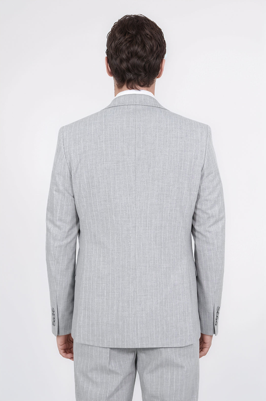Pinstripe Single Button Vested Light Grey Men's Suit – Wessi