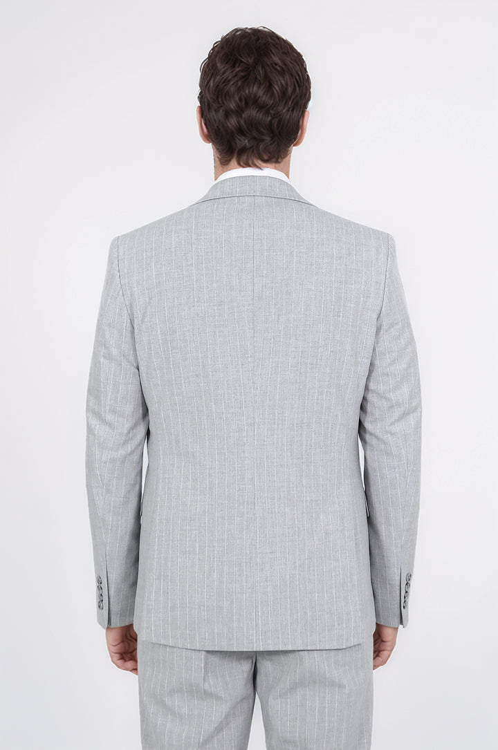 Pinstripe Single Button Vested Light Grey Men's Suit – Wessi