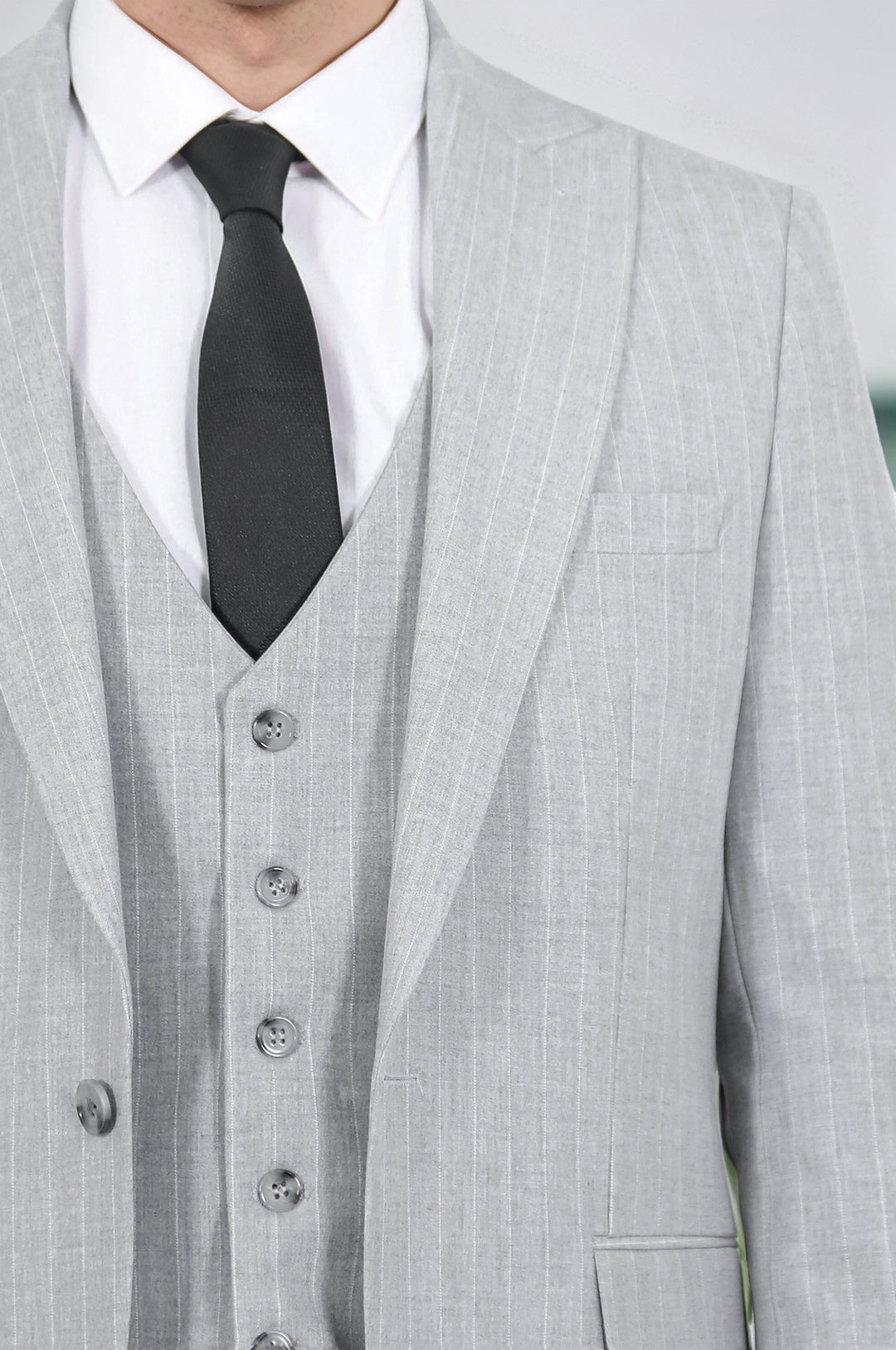 Pinstripe Single Button Vested Light Grey Men's Suit – Wessi