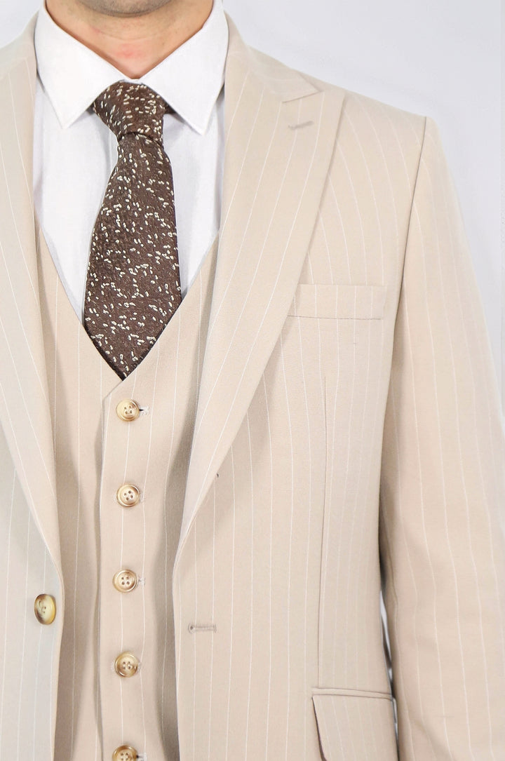 Pinstripe Single Button Vested Cream Men's Suit – Wessi