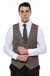 V Neck Patterned Brown Vest - Wessi