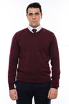 V Neck Burgundy Men's Knitwear - Wessi