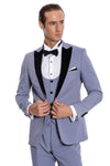 Velvet Lapel Slim Fit Light Blue Men Suit - Wessi