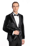 Velvet Slim Fit Black Men Prom Blazer - Wessi