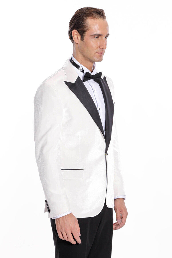 Velvet Slim Fit White Men Prom Blazer - Wessi