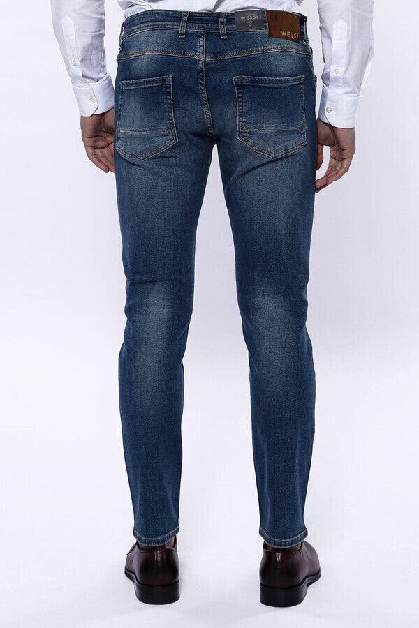 Washed Dark Blue Men Jean Pants - Wessi