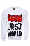 Sudadera con cuello circular y estampado de gato para hombre en color blanco - Wessi