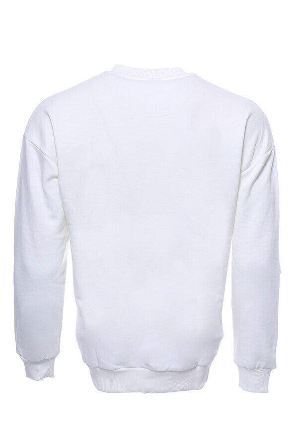 Sudadera con cuello circular y estampado de gato para hombre en color blanco - Wessi