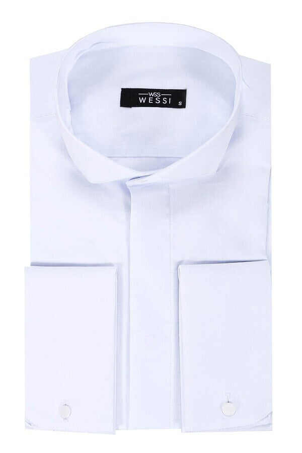 Camisa formal de esmoquin con cuello alto y color blanco liso - Wessi