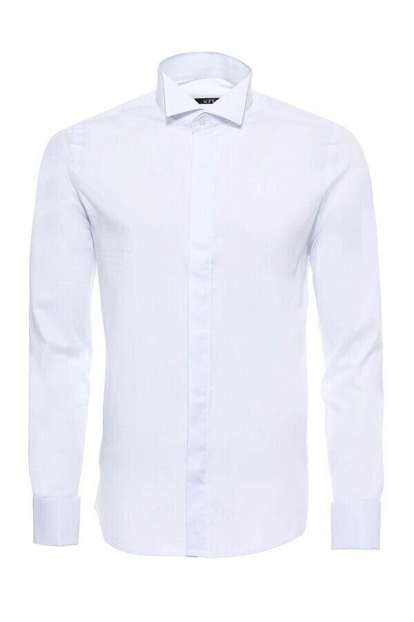 White Plain Stand Collar Formal Tuxedo Shirt - Wessi