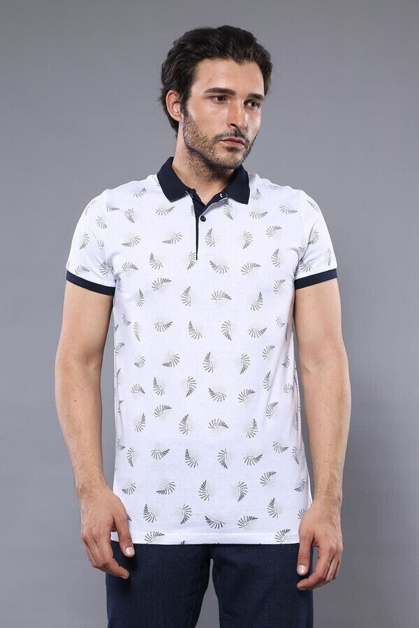 White Printed Polo Men's T-Shirt | Wessi