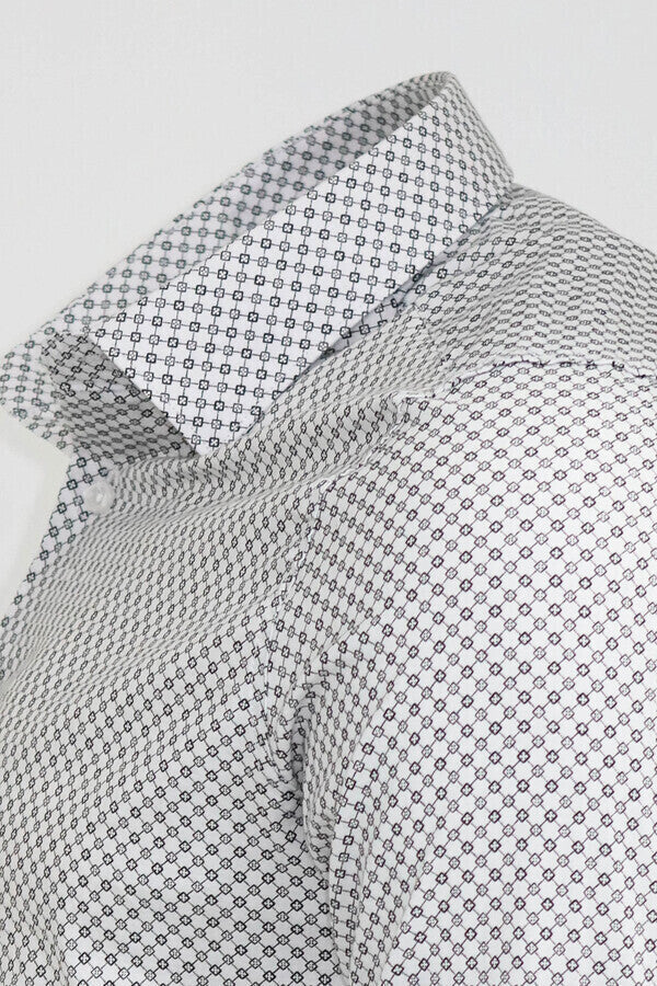 White Tiny Check Patterned Slim Fit Shirt - Wessi