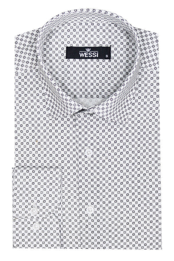 White Tiny Check Patterned Slim Fit Shirt - Wessi