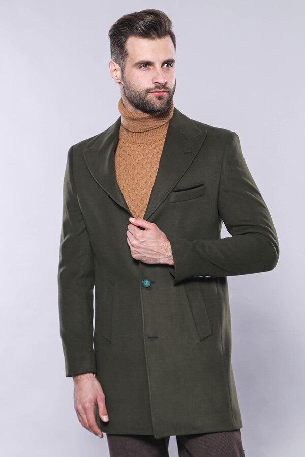 Wide Lapel Green Men Peacoat - Wessi