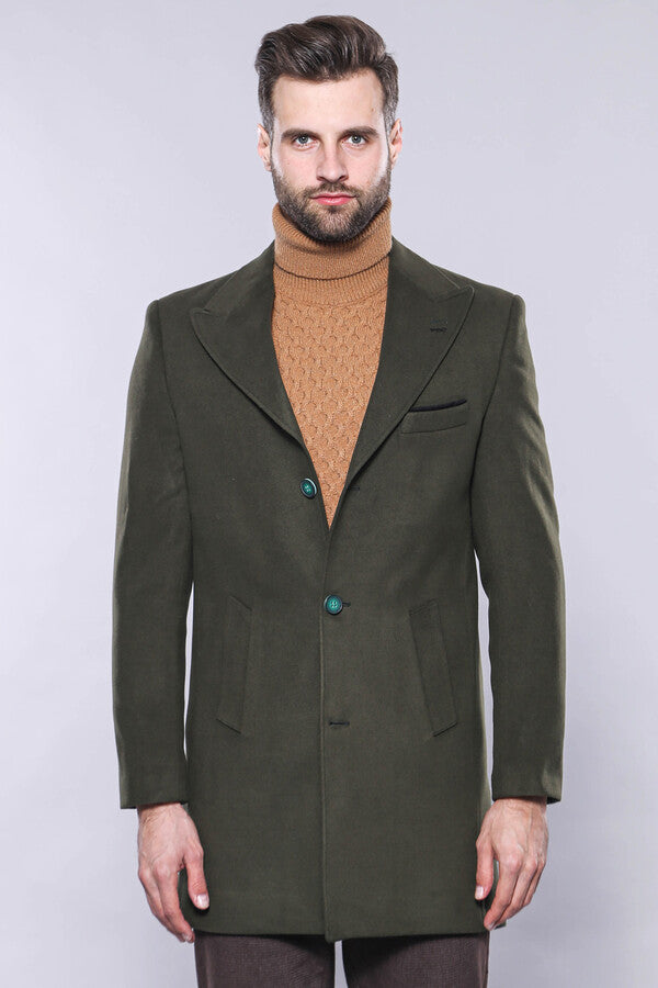 Wide Lapel Green Men Peacoat - Wessi