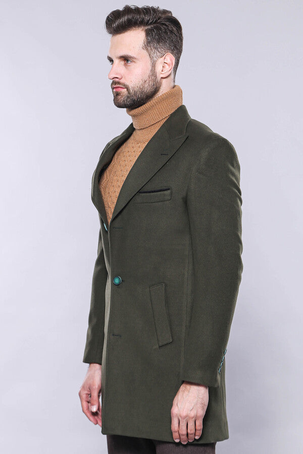 Wide Lapel Green Men Peacoat - Wessi