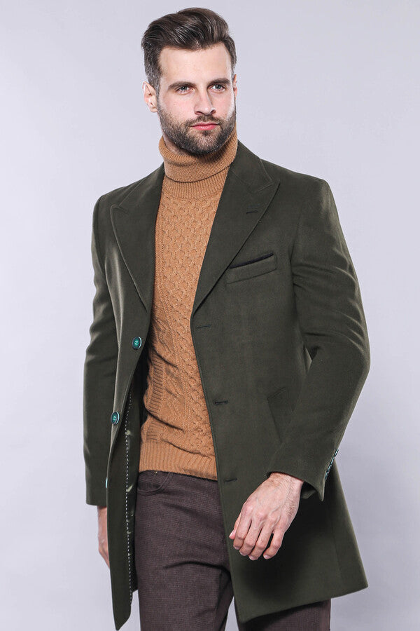 Wide Lapel Green Men Peacoat - Wessi