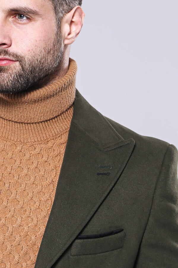 Wide Lapel Green Men Peacoat - Wessi