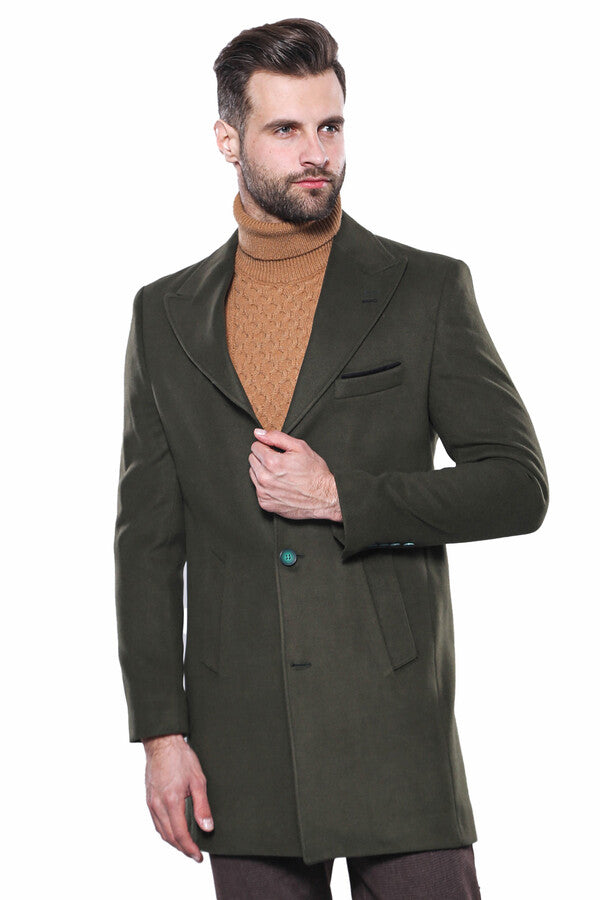 Wide Lapel Green Men Peacoat - Wessi