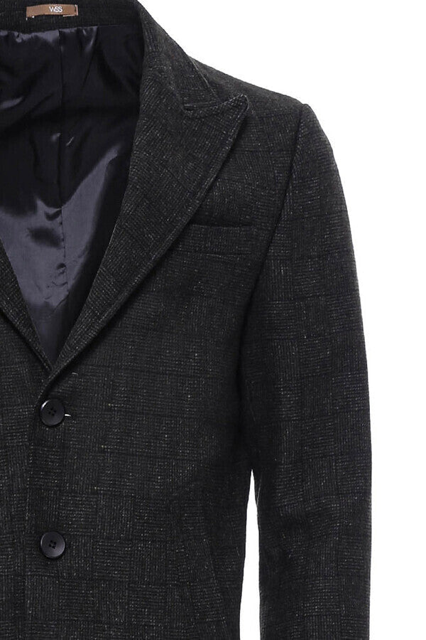 Wide Lapel Striped Slim Fit Anthracite Men Coat - Wessi