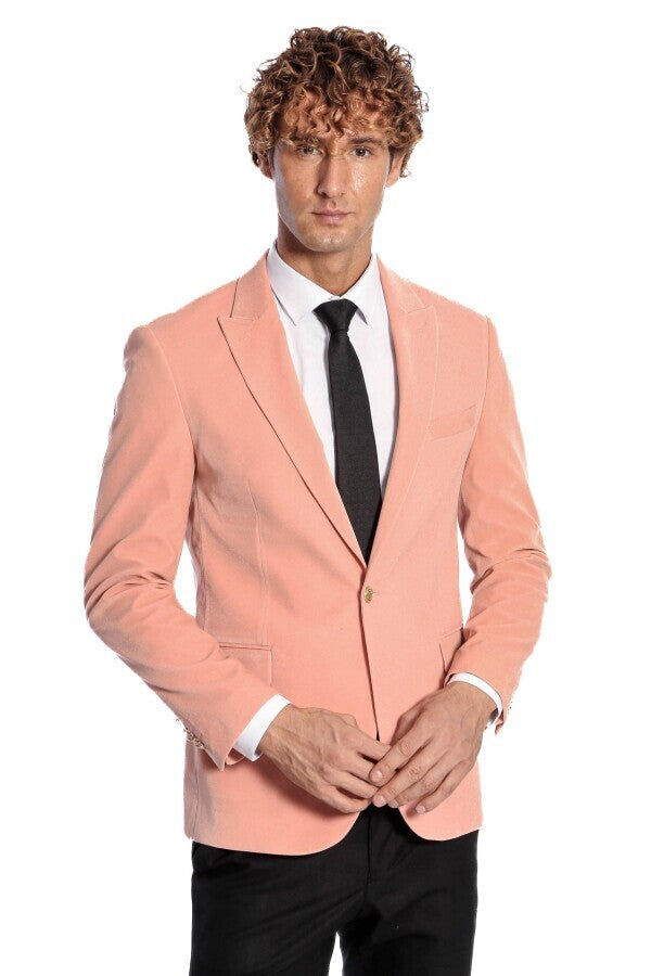 Blazer de terciopelo rosa con solapas anchas para hombre - Wessi