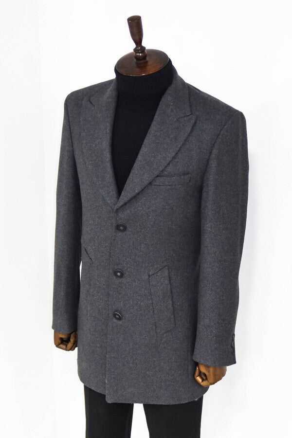 Wide Lapel Wool Anthracite Men Coat - Wessi