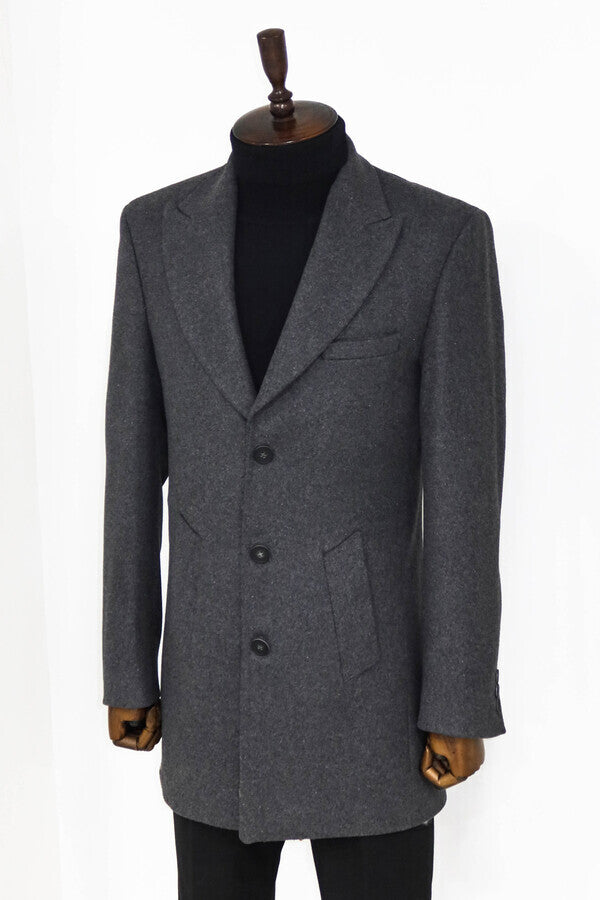 Wide Lapel Wool Anthracite Men Coat - Wessi