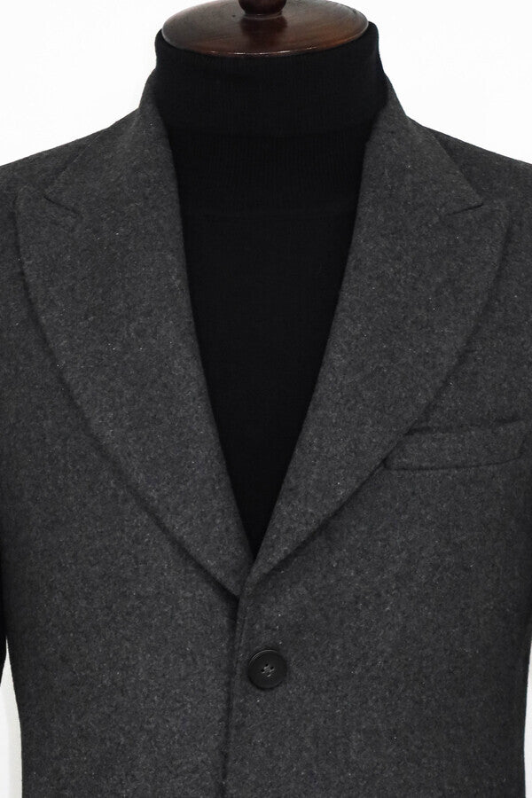 Wide Lapel Wool Anthracite Men Coat - Wessi