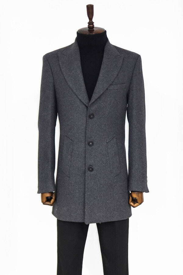 Wide Lapel Wool Anthracite Men Coat - Wessi