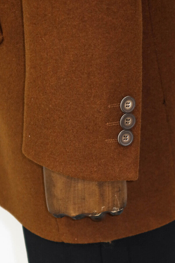 Wide Lapel Wool Brown Men Coat - Wessi