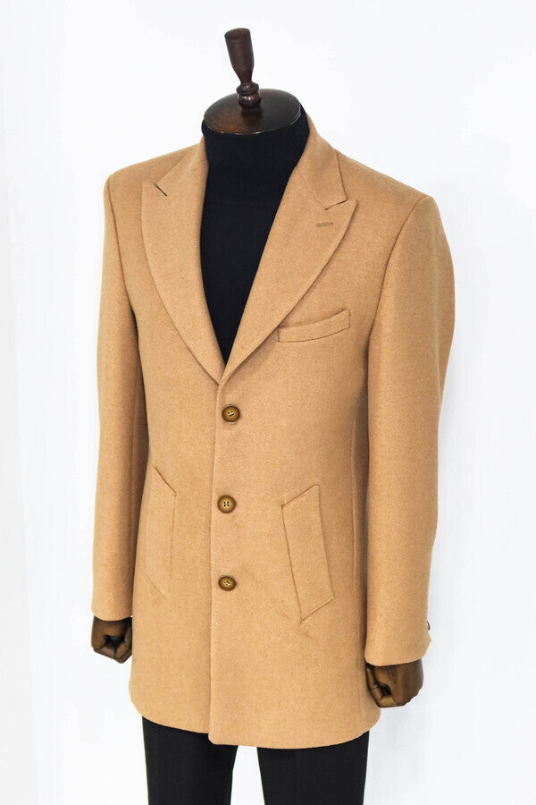 Wide Lapel Wool Cream Men Coat - Wessi