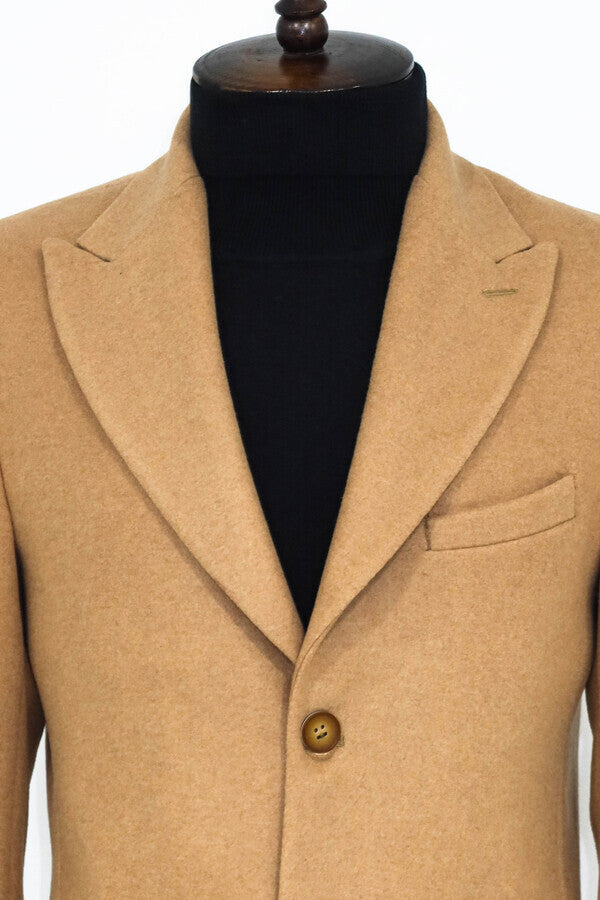 Wide Lapel Wool Cream Men Coat - Wessi