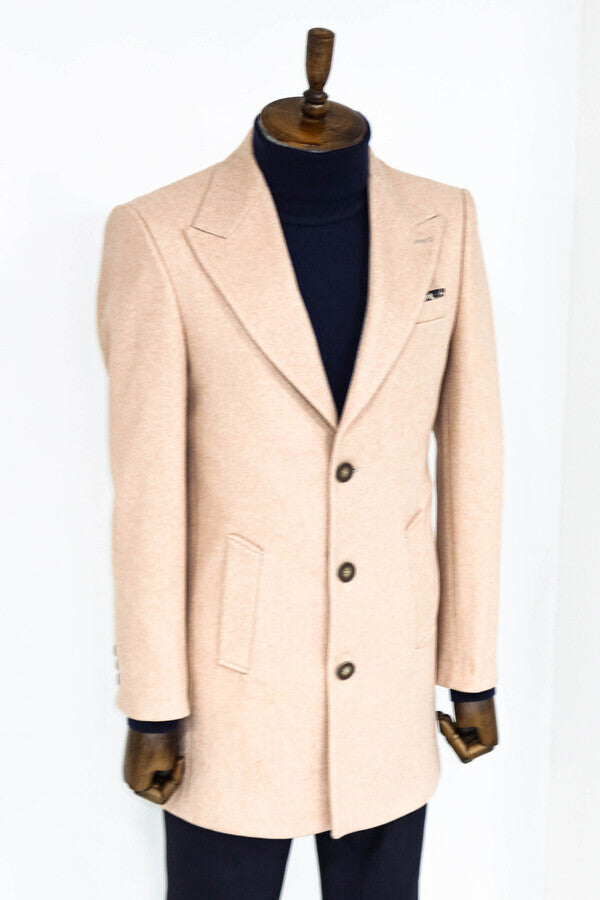 Wide Lapel Wool Light Pink Men Coat - Wessi