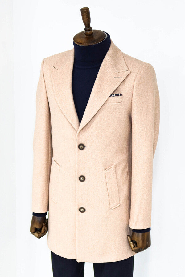 Wide Lapel Wool Light Pink Men Coat - Wessi