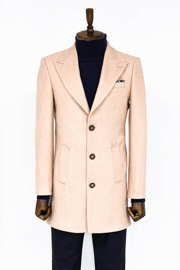 Wide Lapel Wool Light Pink Men Coat - Wessi