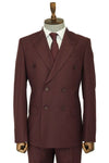 Wide Peak Collar Slim Fit Burgundy Men Double-Breasted Suit - Wessi