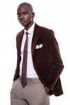 Wide Peak Lapel Velvet Brown Men Blazer - Wessi