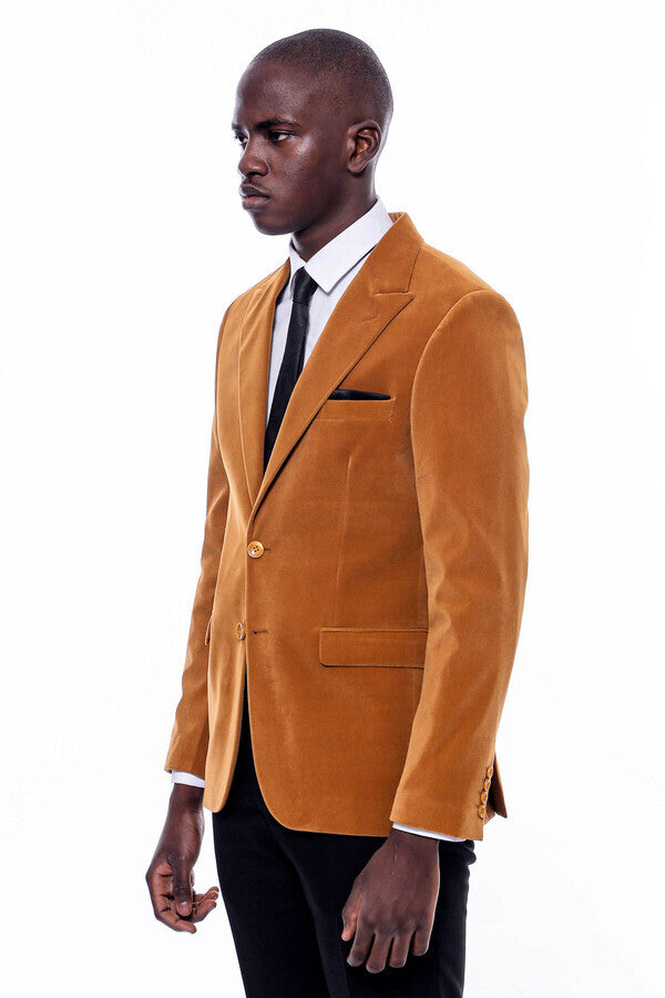 Blazer de terciopelo amarillo con solapas anchas - Wessi