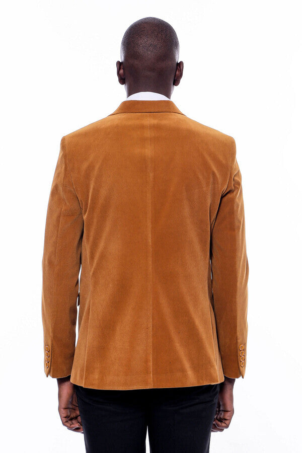 Wide Peak Lapel Velvet Yellow Blazer - Wessi